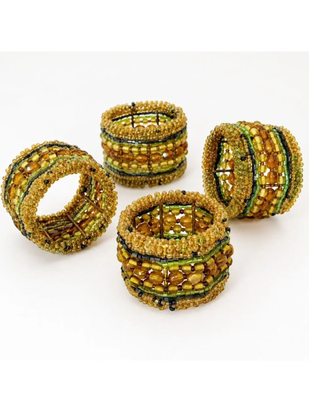 Vintage Pier 1 Imports Beaded Napkin Rings Set 4 Boho Fall Rustic Table Decor